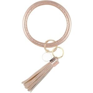 NWT Gold Leather O Ring Keychain Bracelet Tassel Holder For Women Gift
